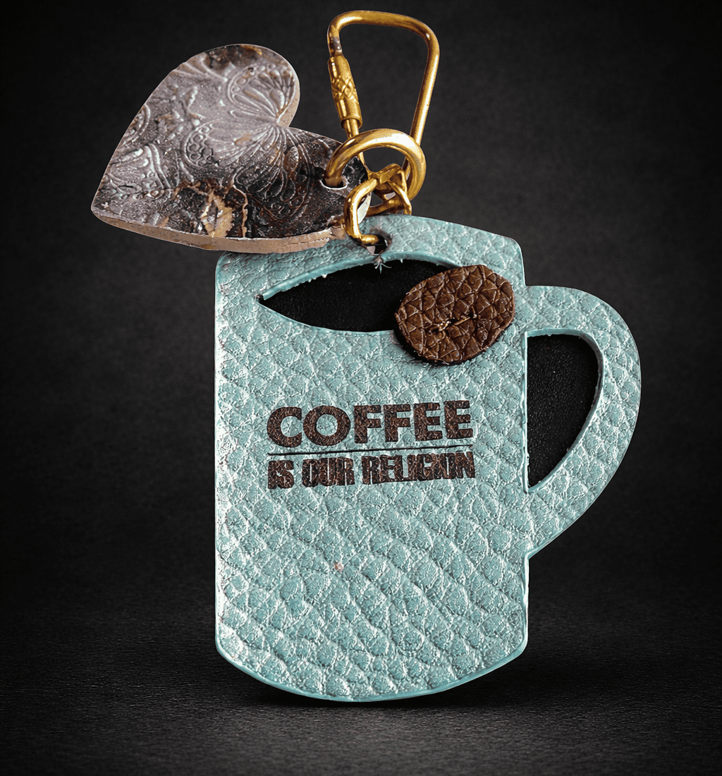 Leather coffee keychain